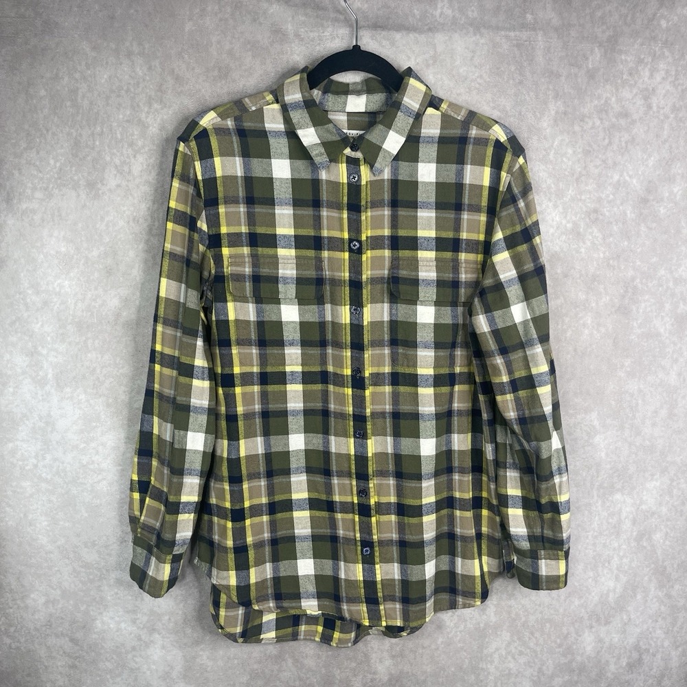 Equipment Femme Button Down Long Sleeve Plaid Flannel Blouse In Green Size S